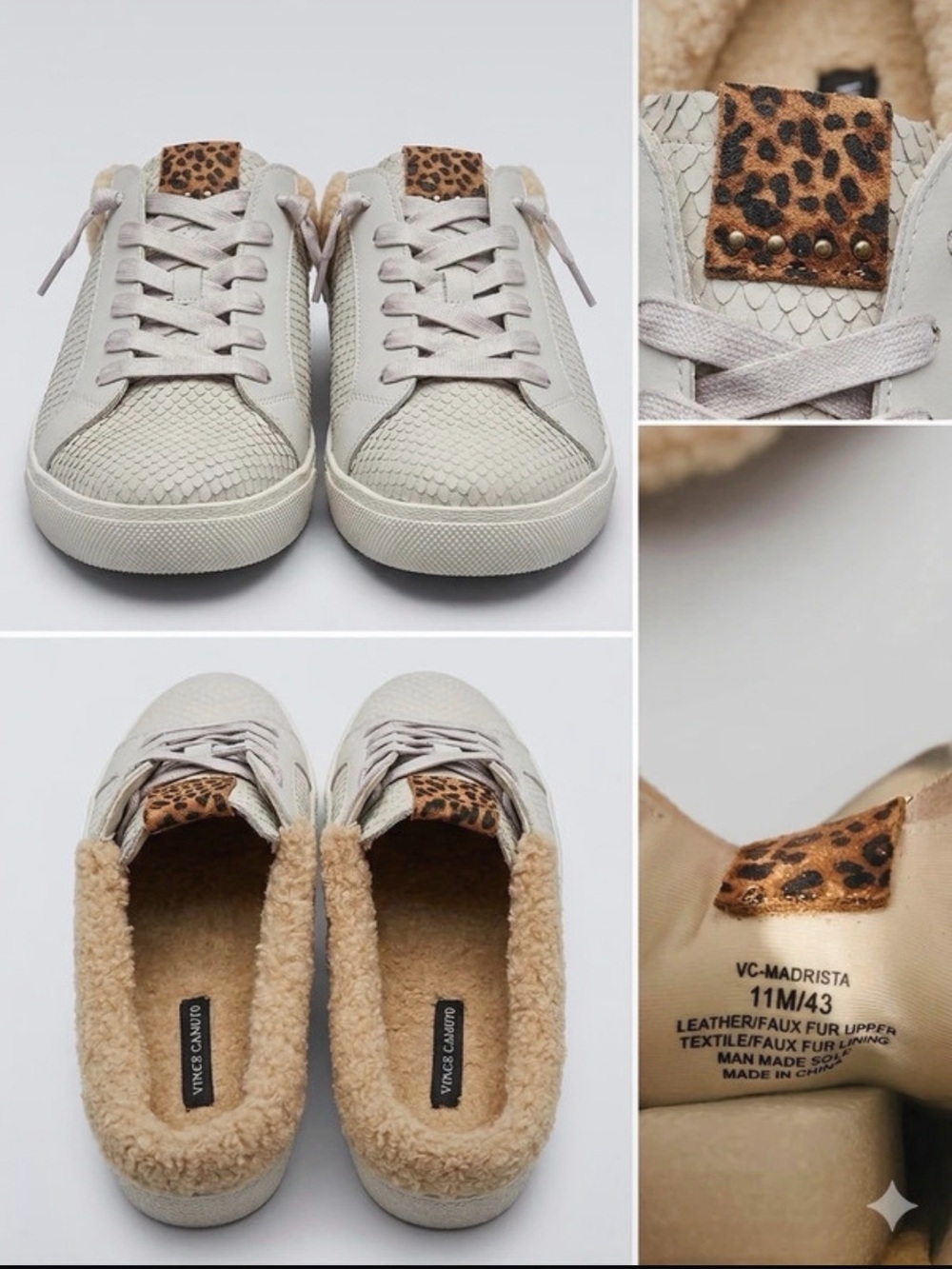 Vince Camuto Cream Sneakers with Leopard Tongue Accent